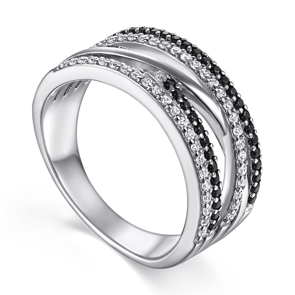 Black & Colorless Simulated Diamond Wedding Band in White Gold-Plated Sterling Silver