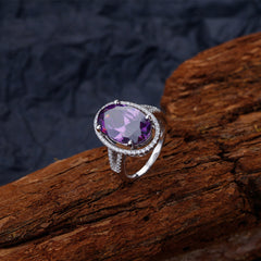 8-Carat Oval Cut Simulated Purple Diamond Engagement Ring with Halo Design