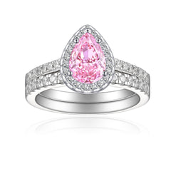 1.5-Carat Pear Cut Simulated Diamond Wedding Set with Accents & Halo Design