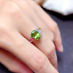 Peridot, Tourmaline, and Citrine Multi-Stone Engagement Ring in Sterling Silver