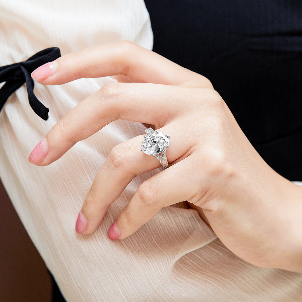 8.0-Carat Oval Cut Colorless Simulated Diamond Engagement Ring