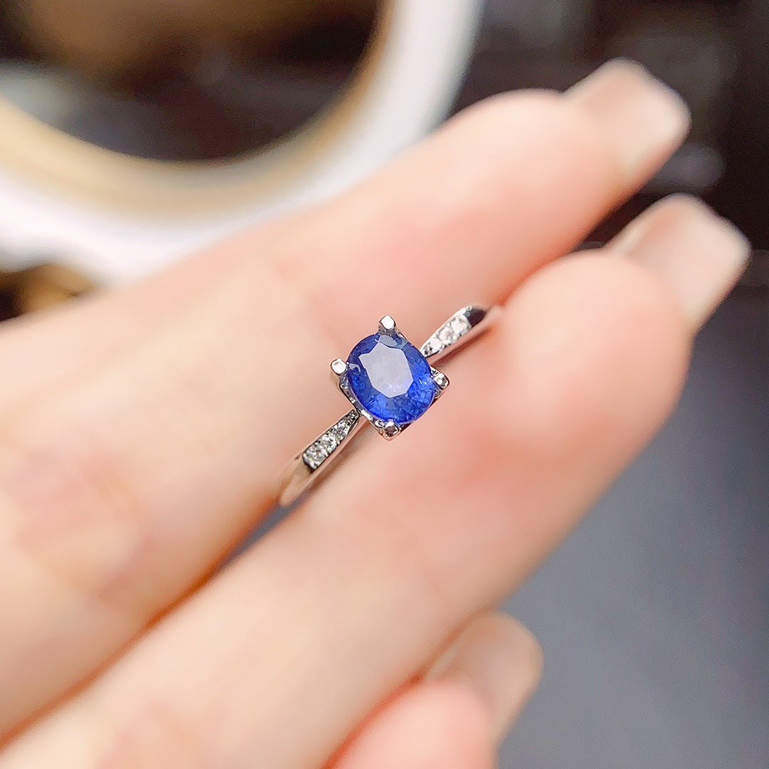 Sapphire Oval Cut Engagement Ring with Accent Stones in Sterling Silver