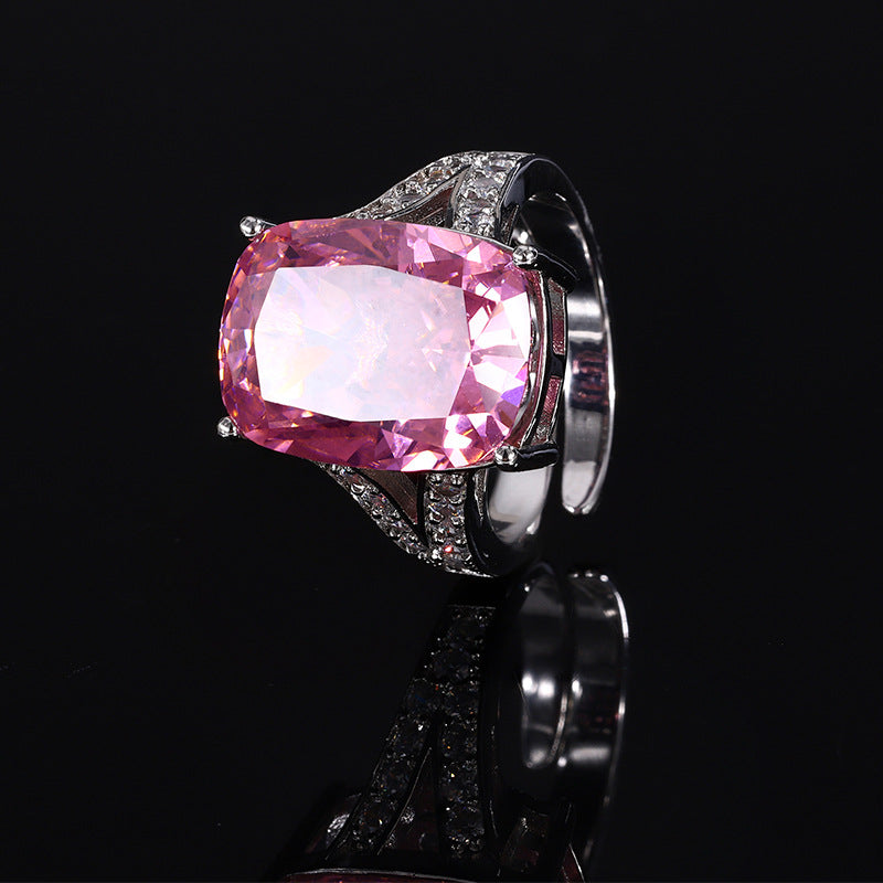 9-Carat Radiant Cut Pink, Yellow, and Purple Simulated Diamonds Engagement Ring