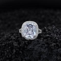 8-Carat Simulated Colorless Diamond Engagement Ring with Halo Design