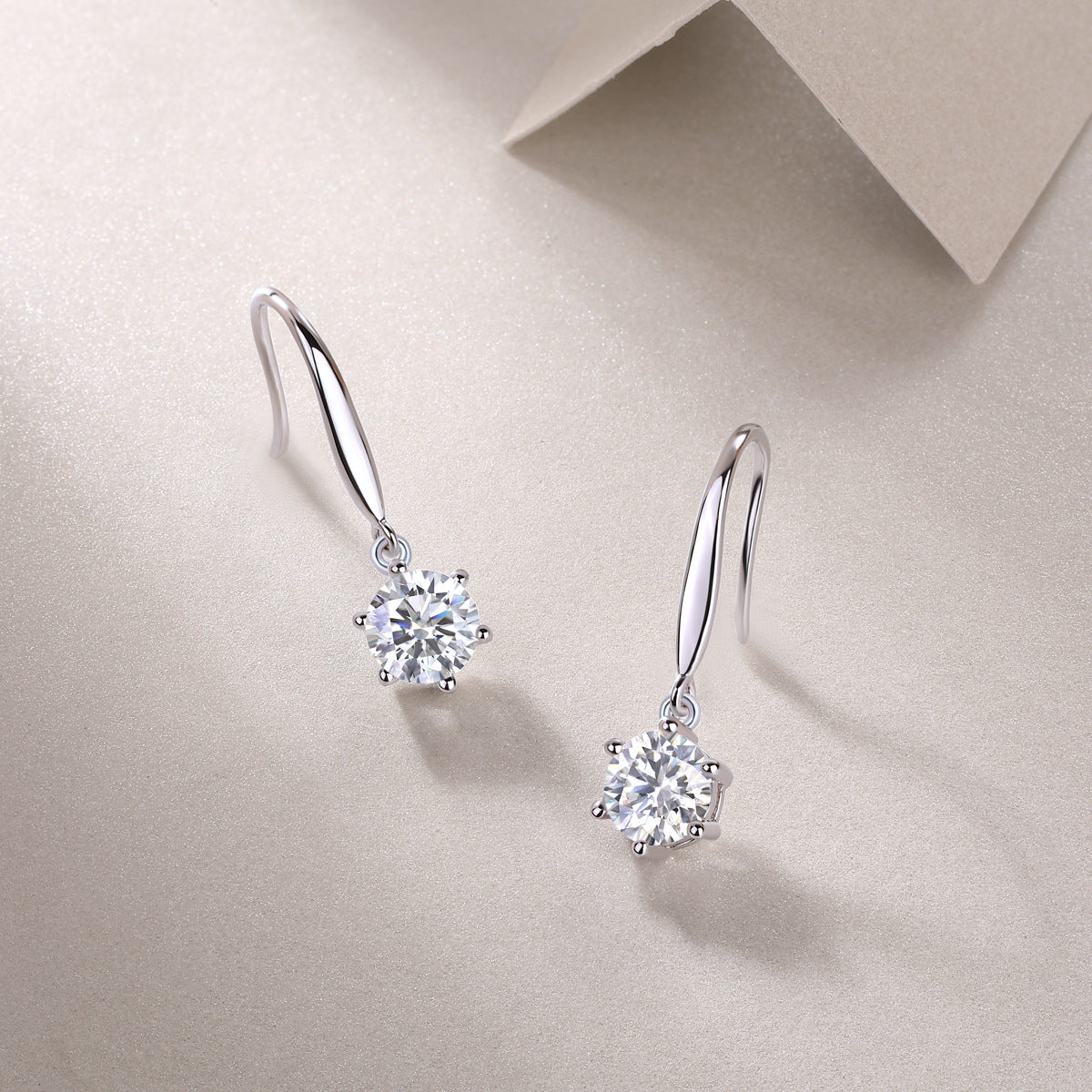 Moissanite Twinkling Motion Drop Earrings in Sterling Silver with White Gold Plating with GRA Certificate