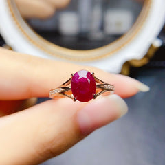 Ruby Oval Cut Engagement Ring in Sterling Silver with Accent Stones