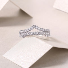 Round Moissanite Stackable Wedding Set in Sterling Silver with Luxe Accents with GRA Certificate