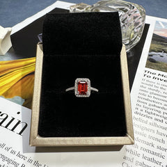 Luxury Bridal Jewelry Set with Emerald Cut Simulated Ruby in 925 Sterling Silver with White Gold Plating