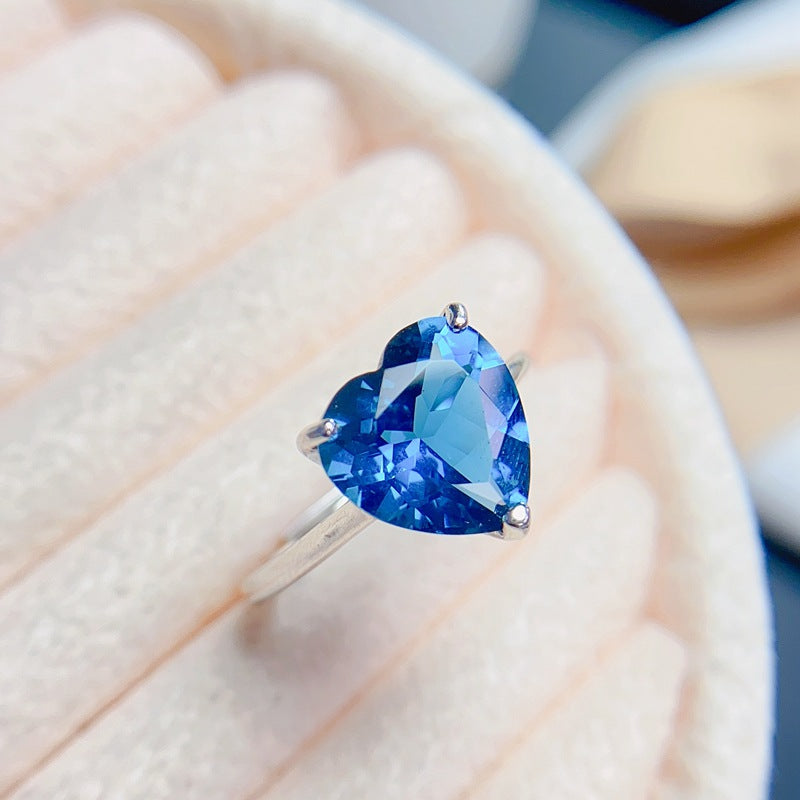 London Blue Topaz Heart Cut Engagement Ring in Sterling Silver with White Gold Plating