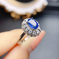 Sapphire Oval Cut Engagement Ring in Sterling Silver