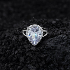 Halo 6.0-Carat Pear Cut Colorless Simulated Diamond Engagement Ring