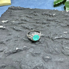 2.0-Carat Round Cut Paraiba Tourmaline Simulated Gemstone Engagement Ring with Halo Design