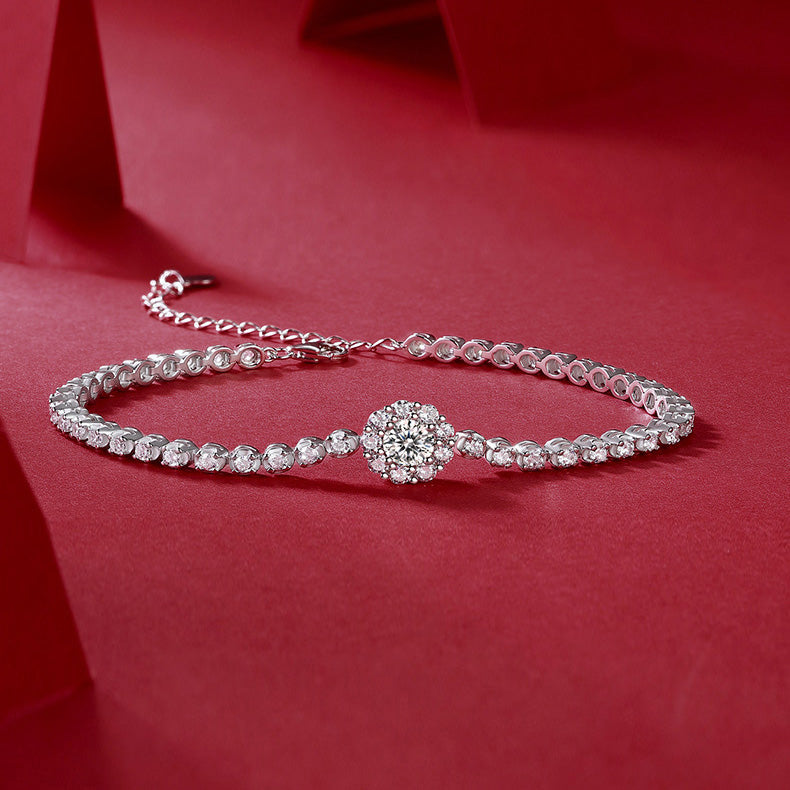 Moissanite Tennis Bracelet in Sterling Silver with White Gold Plating with GRA Certificate