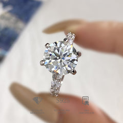 5-Carat Aurora Moissanite Engagement Ring in Sterling Silver with Six-Prong Setting with GRA Certificate