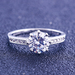 2.0-Carat Round Cut Simulated Colorless Diamond Engagement Ring in White Gold-Plated Sterling Silver