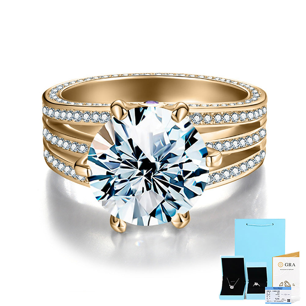 5-Carat Round Moissanite Engagement Ring with Triple-Row Accents in Sterling Silver with GRA Certificate