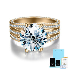 5-Carat Round Moissanite Engagement Ring with Triple-Row Accents in Sterling Silver with GRA Certificate