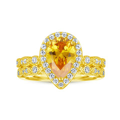 1.5-Carat Pear Cut Simulated Blue/Peach/Yellow Sapphire Wedding Set in Sterling Silver with Halo Design