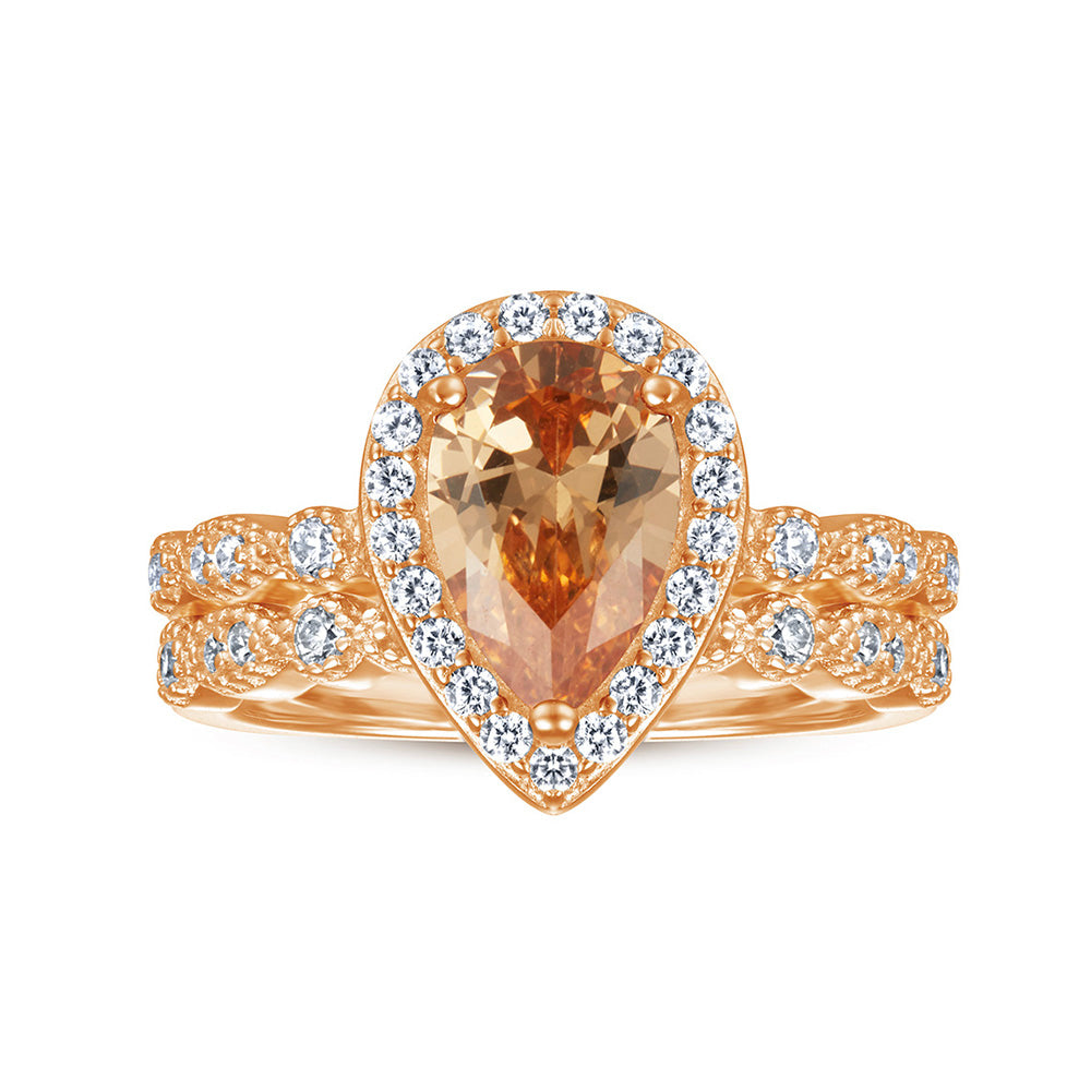 1.5-Carat Pear Cut Simulated Blue/Peach/Yellow Sapphire Wedding Set in Sterling Silver with Halo Design