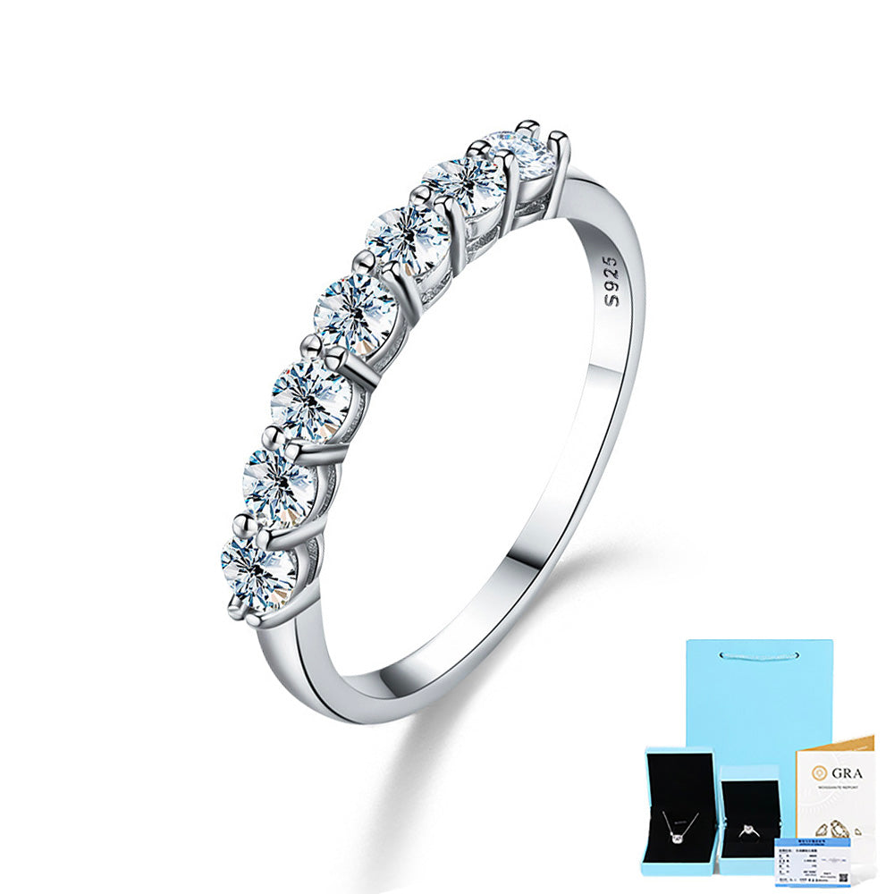 Seven-Stone Moissanite Wedding Band in Sterling Silver with GRA Certificate