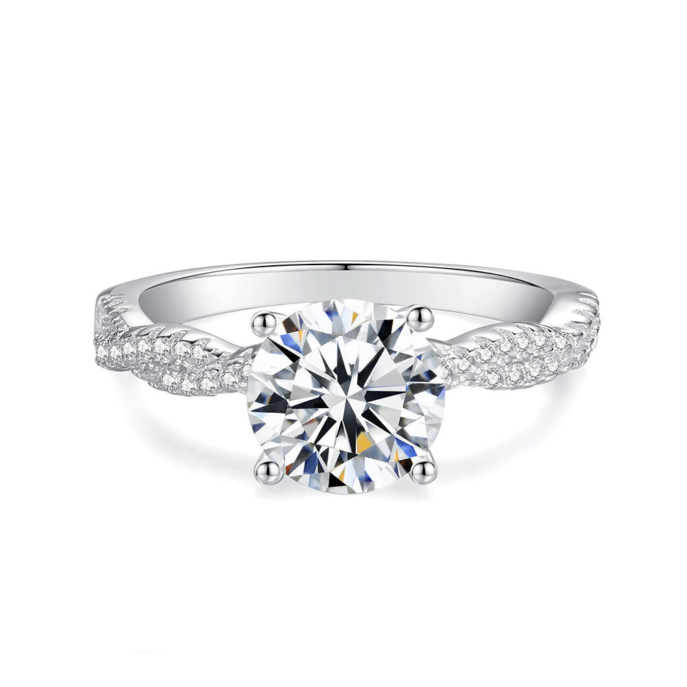 1.5 Carat Round Moissanite Solitaire Engagement Ring in Sterling Silver with Accents