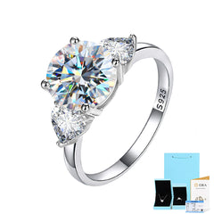 3-Carat Heart-Shaped Moissanite Three-Stone Engagement Ring in Sterling Silver with GRA Certificate