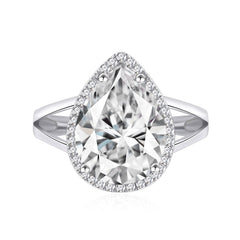 Halo 6.0-Carat Pear Cut Colorless Simulated Diamond Engagement Ring