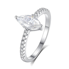 1.0 Carat Marquise Moissanite Solitaire Engagement Ring in Sterling Silver with Accents