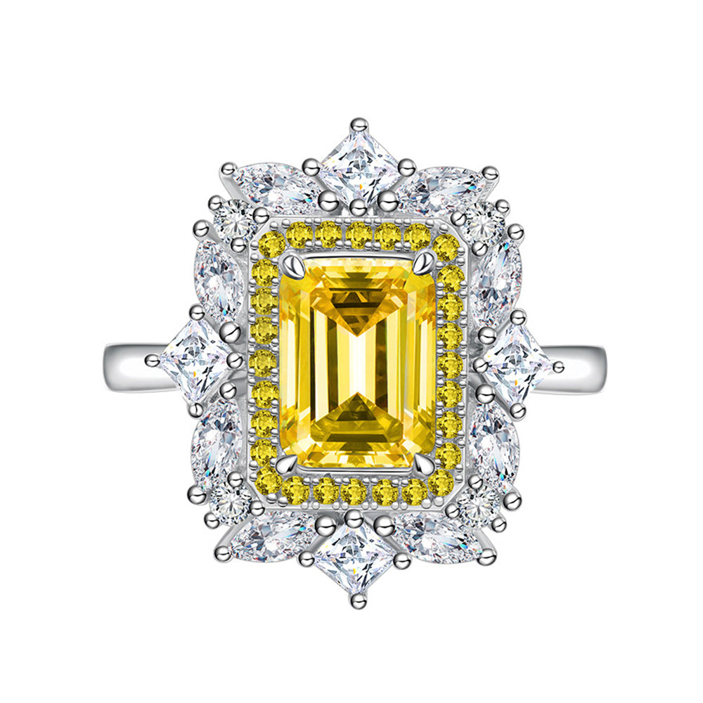 1.5-Carat Emerald Cut Simulated Yellow and Colorless Diamond Engagement Ring with 4-Prong Setting