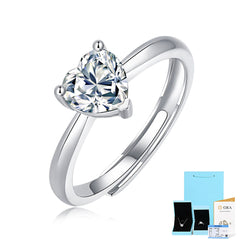 1-Carat Heart Cut Moissanite Adjustable Engagement Ring in Sterling Silver with GRA Certificate