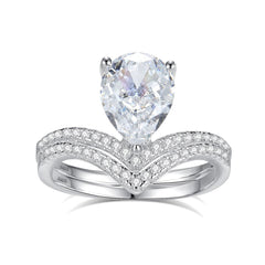 2.0 Carat Pear-Cut Simulated Diamond Wedding Set in Sterling Silver