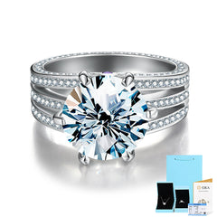 5-Carat Round Moissanite Engagement Ring with Triple-Row Accents in Sterling Silver with GRA Certificate