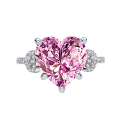 Three Stones 7.0-Carat Heart Cut Pink and Colorless Simulated Diamond Engagement Ring