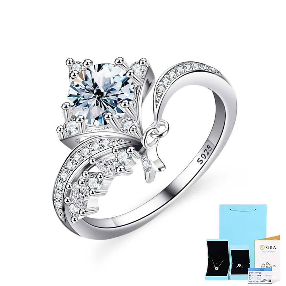 Star Moissanite Open-Ended Engagement Ring in Sterling Silver with GRA Certificate