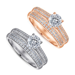 0.8-Carat Round Cut Simulated Diamond Wedding Set in White Gold & Rose Gold-Plated Sterling Silver