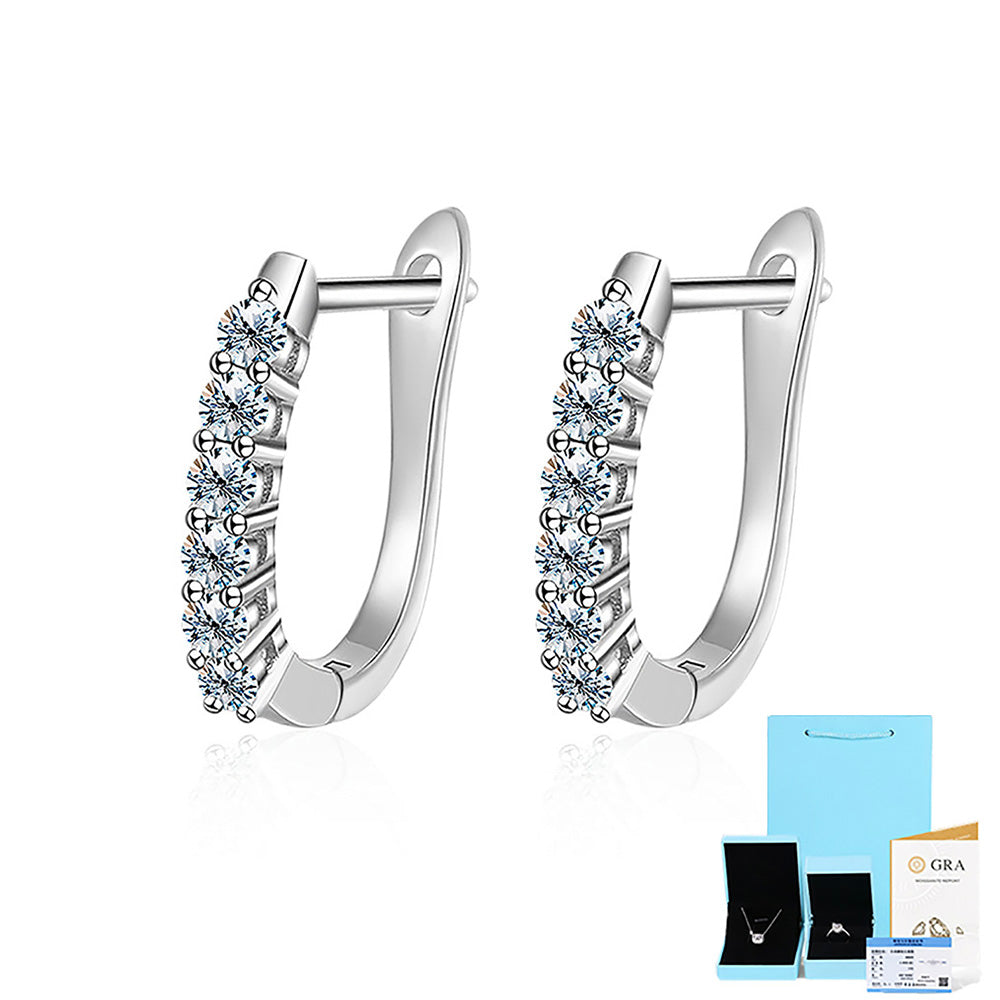 Moissanite Huggie Hoop Earrings in Sterling Silver with White Gold Plating with GRA Certificate