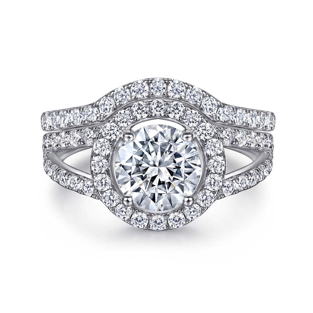 1.5-Carat Round Cut Simulated Diamond Halo Wedding Set in White Gold-Plated Sterling Silver