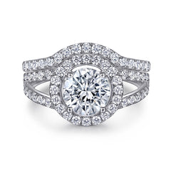 1.5-Carat Round Cut Simulated Diamond Halo Wedding Set in White Gold-Plated Sterling Silver