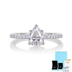 1-Carat Pear-Shaped Moissanite Engagement Ring in White Gold-Plated Sterling Silver with GRA Certificate