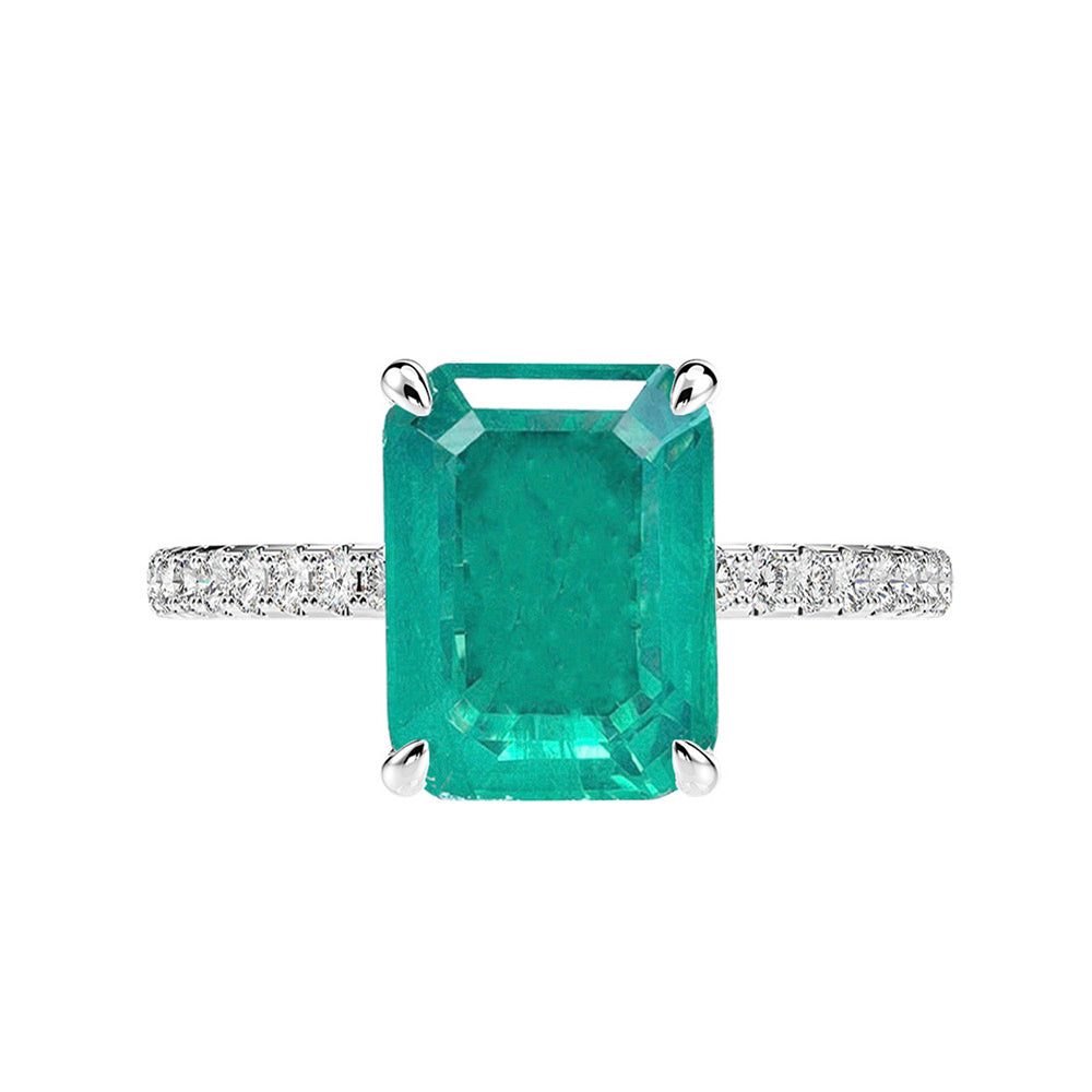 Accented 4.0-Carat Emerald Cut Simulated Emerald Engagement Ring