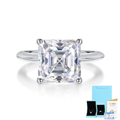 6-Carat Asscher Cut Moissanite Engagement Ring in Sterling Silver with GRA Certificate