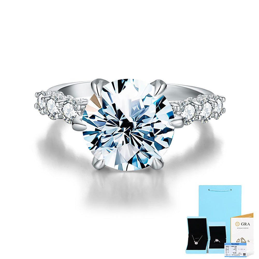 5-Carat Aurora Moissanite Engagement Ring in Sterling Silver with Six-Prong Setting with GRA Certificate