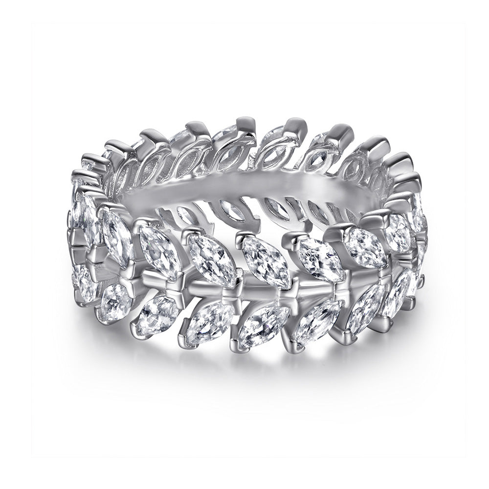 Marquise Cut Simulated Diamond Wedding Band in White Gold-Plated Sterling Silver