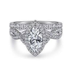 1.0-Carat Marquise Cut Simulated Colorless Diamond Halo Wedding Set