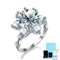 5-Carat Round Moissanite Sunburst Engagement Ring in Sterling Silver with GRA Certificate