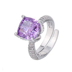 4.0-Carat Cushion Cut Purple, Pink, and Yellow Simulated Diamonds Adjustable Engagement Ring