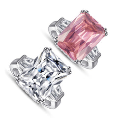 Three Stones 10.0-Carat Radiant Cut Pink and Colorless Simulated Diamond Engagement Ring