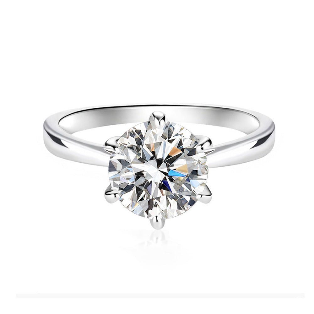 Round Moissanite Solitaire Engagement Ring in Sterling Silver (Available in Multiple Carat Sizes)