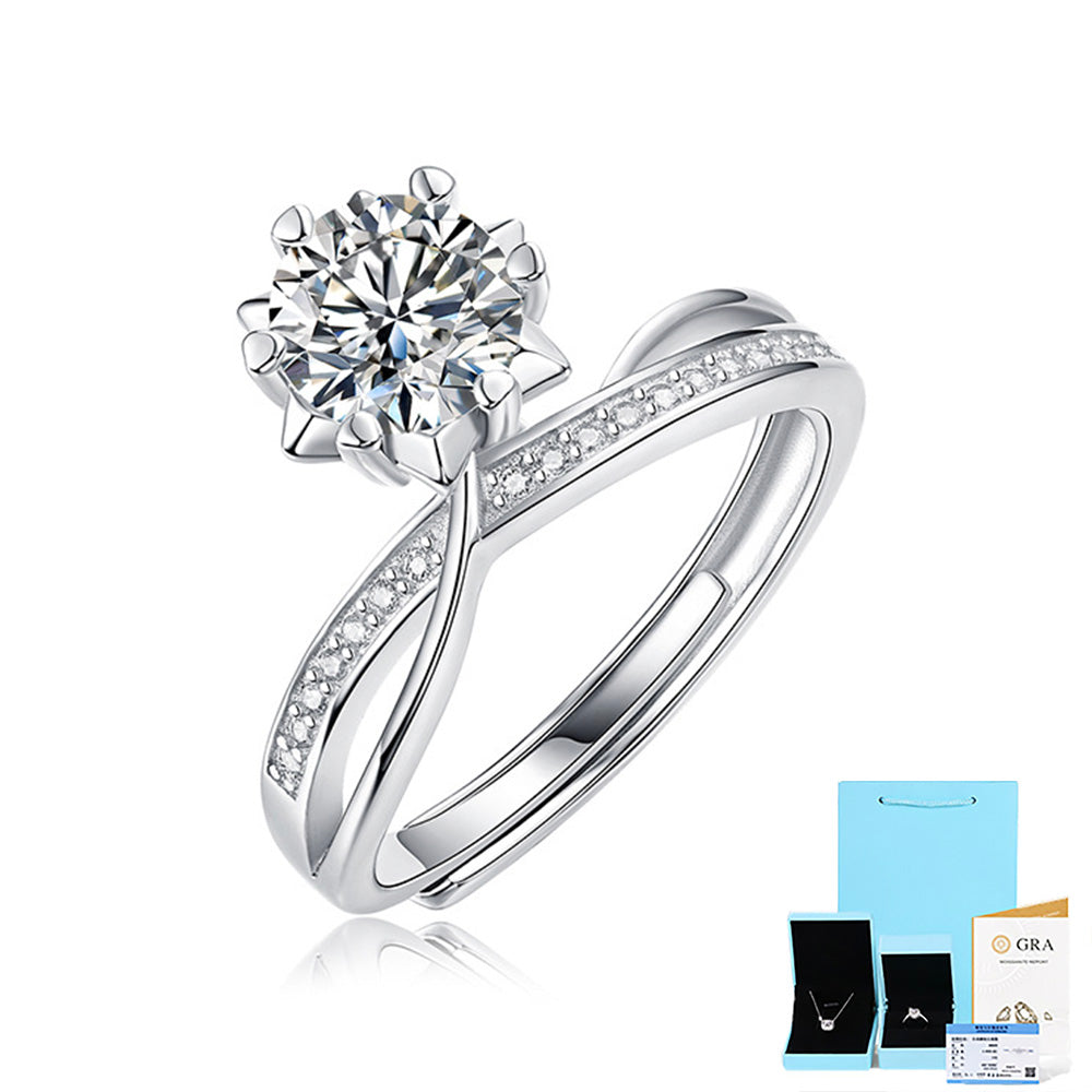 Starlight Snowflake Moissanite Ring in Sterling Silver with Accents with GRA Certificate