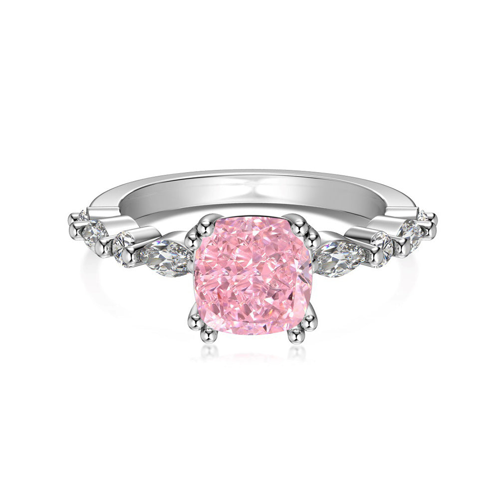 1.75-Carat Cushion Cut Pink Simulated Diamond Engagement Ring